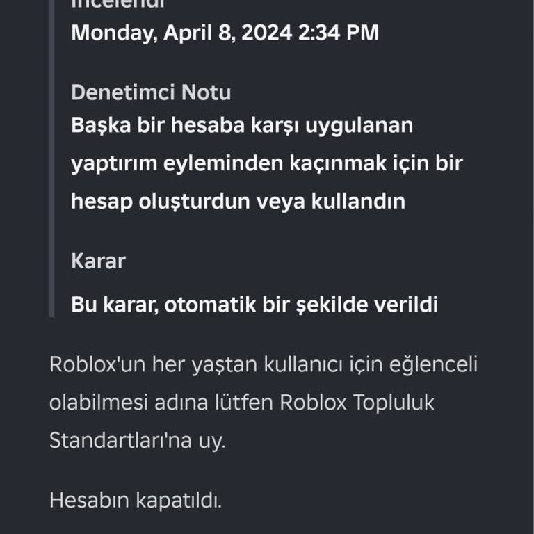 Roblox Hesabım Haksız Yere Kapatıldı, Lütfen Açın!