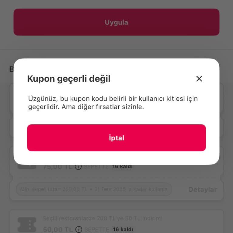 Paycellden Alınan Yemek Sepeti Kuponu Kullanılamıyor Müşteri Hizmetlerine Ulaşılamıyor