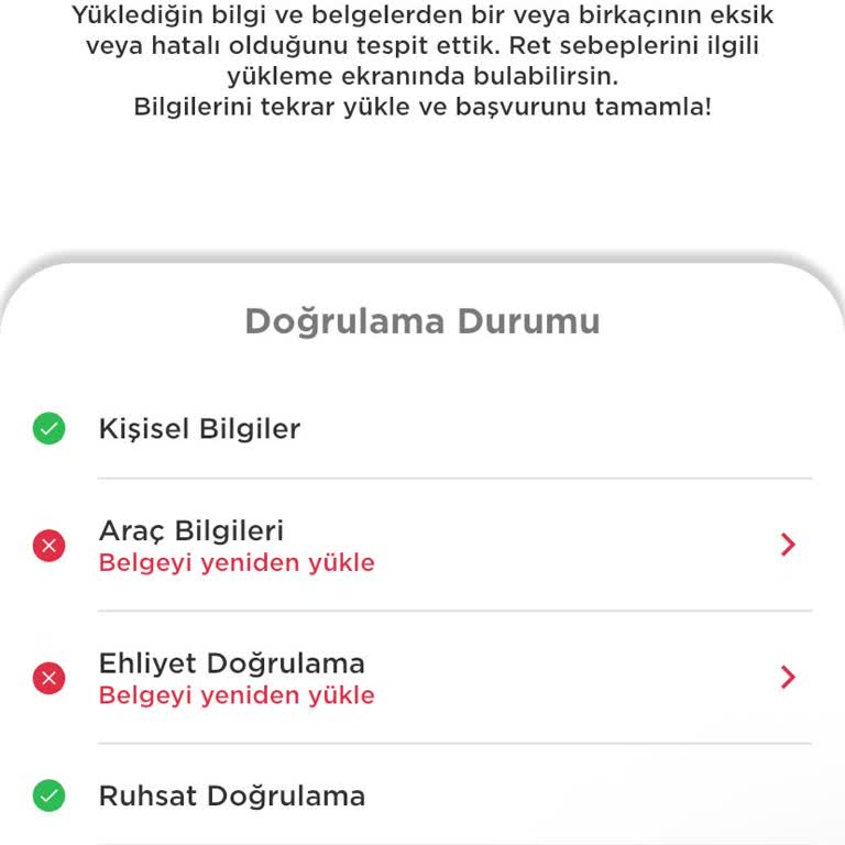 Martı Tag Sürücülük Başvurum Kimlik Yüklememe Rağmen Reddedildi Ve Destek Alamıyorum