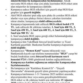 VakıfBank HGS Kampanyasında 1 Sınıf Araç Seçeneği Sorunu Ve Şubeye Gitme Zorunluluğu