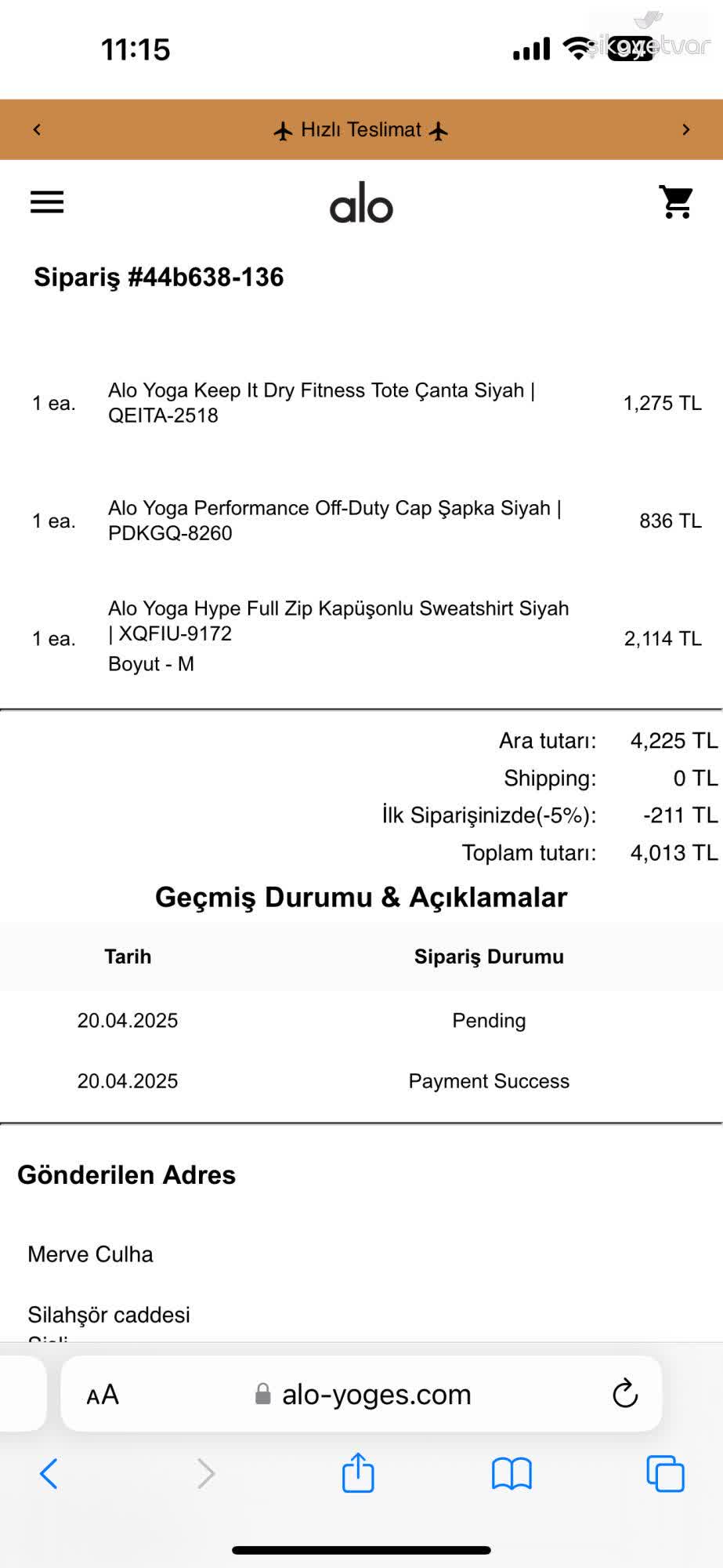 Alo Yoga Trkei liefert seit ber 1 Monat nicht, keine Infos, kein Kontakt!  - Xolvie