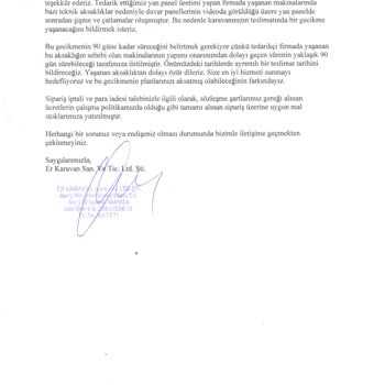 Er Karavan'dan Teslim Edilmeyen Karavan Ve İade Edilmeyen Para Mağduriyeti