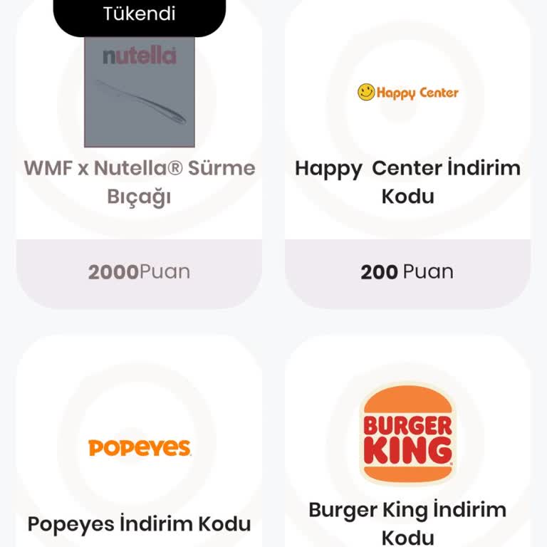 Nutella Uygulamasında Hediyelerin Stokta Olmaması Ve Puanların Kullanılamaması