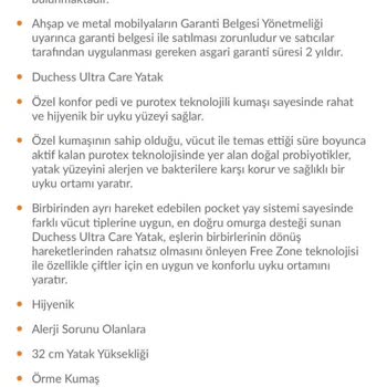 Yataş Duchess Ultra Care Yatak: Yanıltıcı Bilgi Ve Çözüm Sunulmayan Ağrı Sorunu