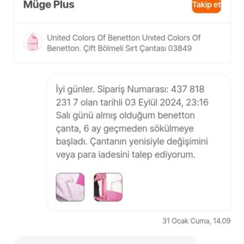 Benetton Çantada Garanti Ve Onarım Mağduriyeti Yaşadım