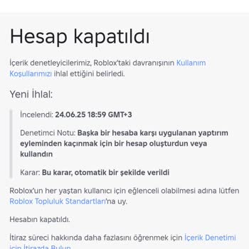 Roblox Hesabım Haksız Yere Kalıcı Olarak Kapatıldı
