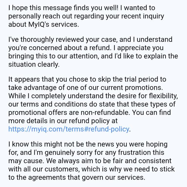 Cobros recurrentes de myIQ tras examen único y sin advertencia