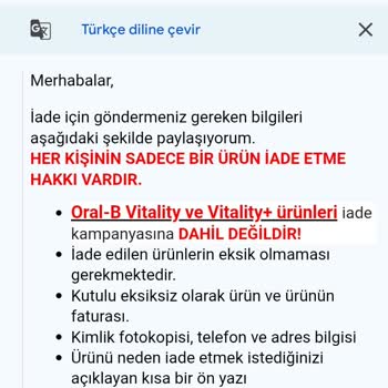 Oral B Şarjlı Diş Fırçası İadesinde Yaşanan İlgisizlik Ve Para İadesi Sorunu