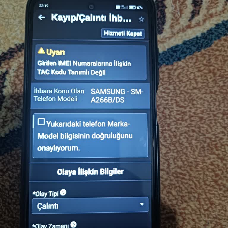 Satın Alınan Telefonun IMEI TAC Kodu Tanımlı Olmadığı İçin Kayıp/Çalıntı Bildirimi Yapılamıyor