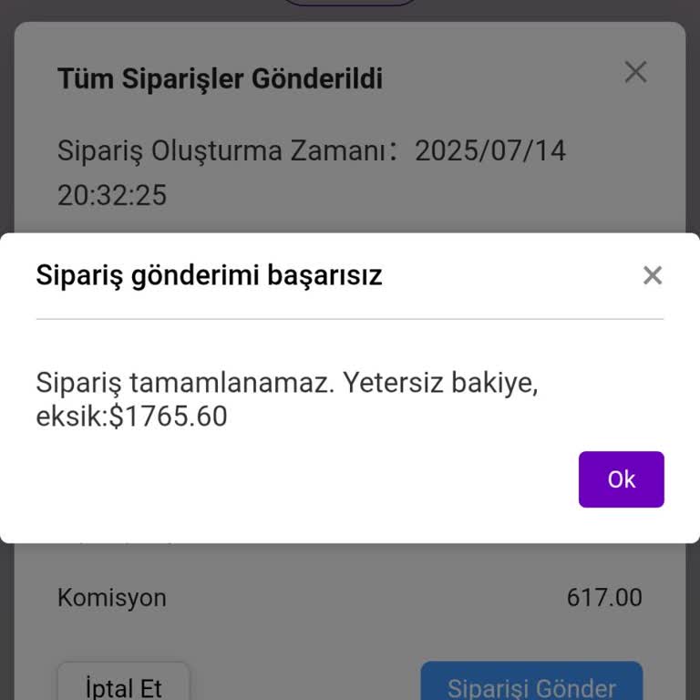 Alibaba Siparişler İçin Yeterli Bakiye Yok, Destek Bekliyorum