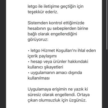 Letgo Hesabım Gerekçesiz Olarak Engellendi Ve Destekten Yanıt Alamıyorum