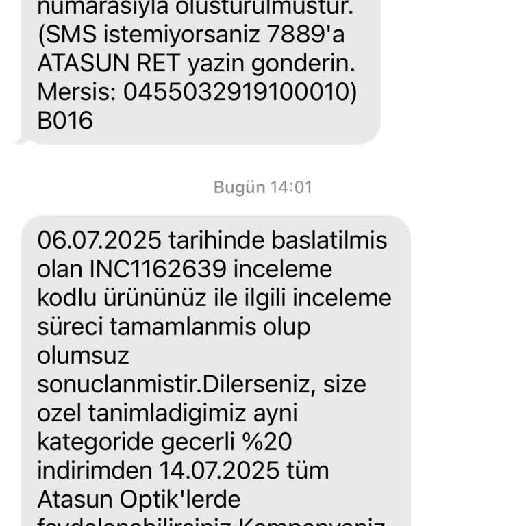 Atasun Optik Satış Sonrası Destek Ve Ürün Kalitesi Hayal Kırıklığı