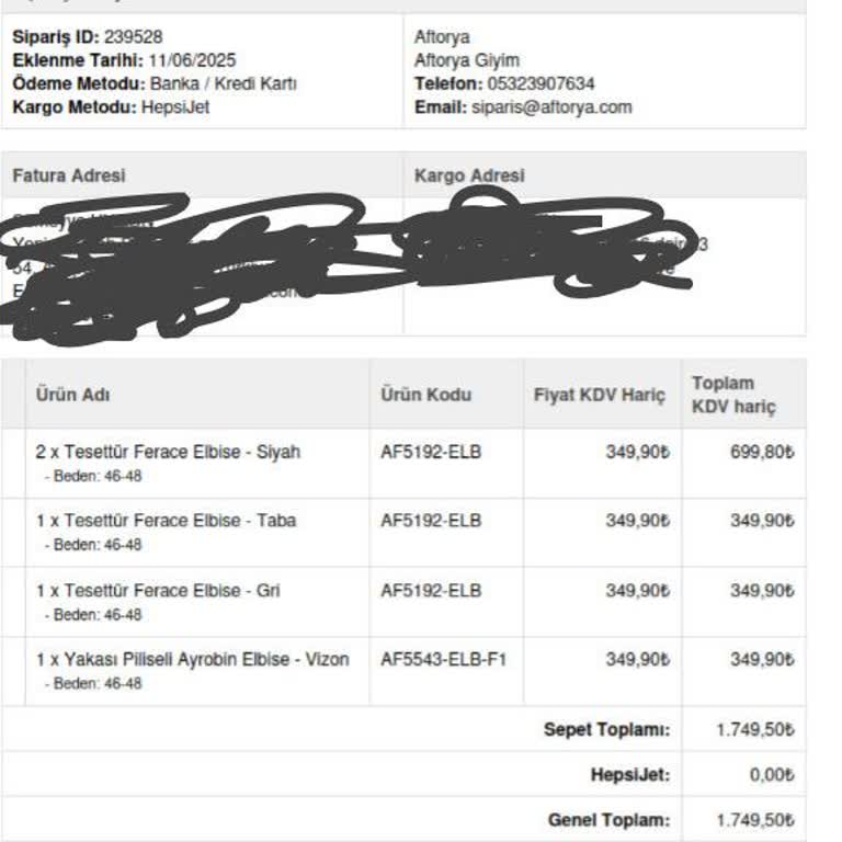 Aftorya'dan Aldığım Elbiselerin Teslim Edilmemesi Ve Eksik İade Sorunu
