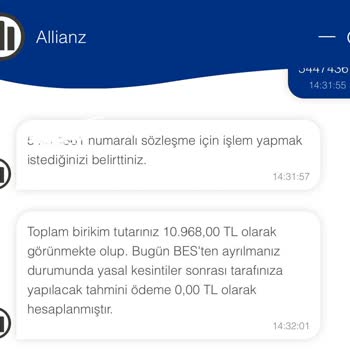 Allianz Hayat Ve Emeklilik Zorunlu BES İptalinde Birikimime El Kondu Paramı Geri Alamıyorum