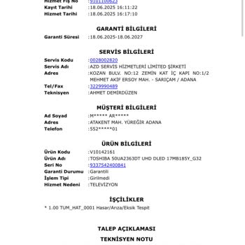 A101 Ve Vestel Yetkili Servisi Arasında Sorumluluk Aktarımıyla Mağduriyet