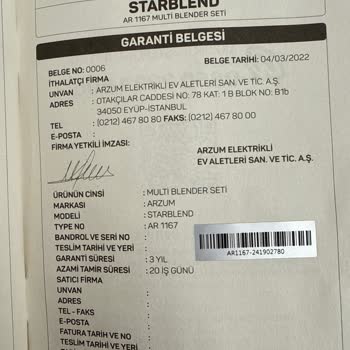 Kullanılmamış Blender Haznesi Garantiye Alınmadı