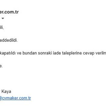 CV Maker İzinsiz Abonelik Yenilemesi Ve Kredi Kartımdan Habersiz Para Çekilmesi