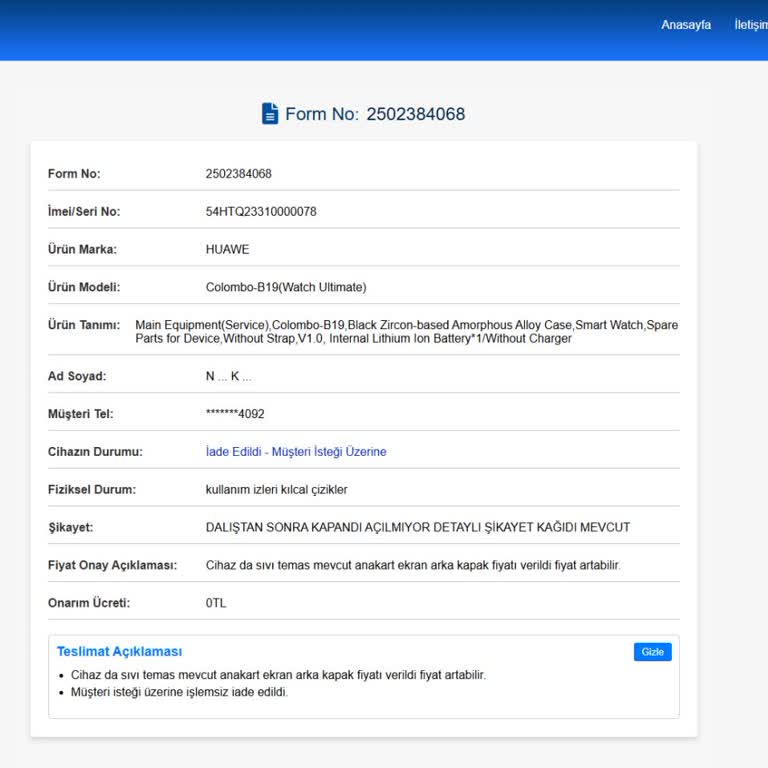 Dalış Sonrası Arızalanan Akıllı Saatimin Garanti Sürecinde Mağduriyet Yaşıyorum