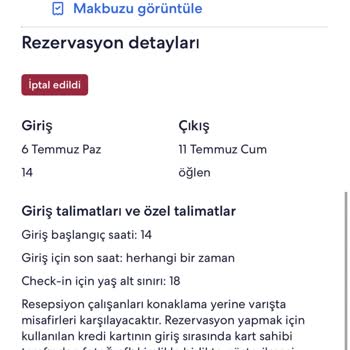 Kısa Sürede İptal Edilen Rezervasyonun Ücreti İade Edilmedi