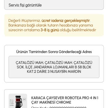 Karaca Çay Makinesi İade Talebim Karşılanmıyor Müşteri Hizmetleri Çözüm Sunmuyor