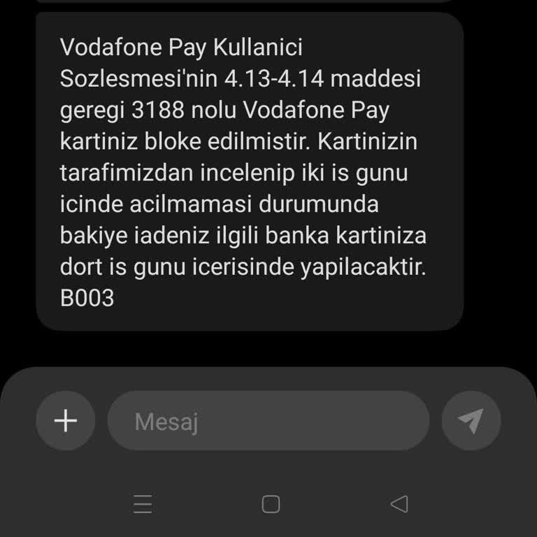 Vodafone Pay Kartım Bloke Edildi Bakiyem Riskte