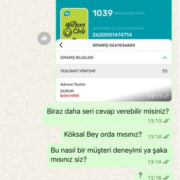 Watsons Siparişim İptal Edildi Hediye Kodumun Akıbeti Belirsiz