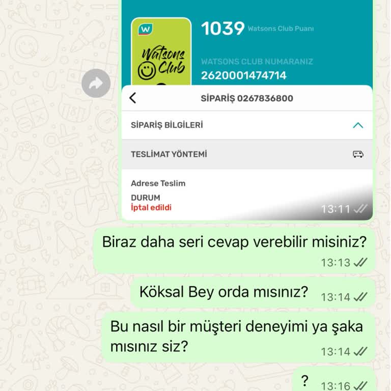 Watsons Siparişim İptal Edildi Hediye Kodumun Akıbeti Belirsiz