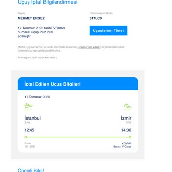 Uçuş İptali Sonrası Alternatif Sunulmadı Maddi Kayıp Yaşadım