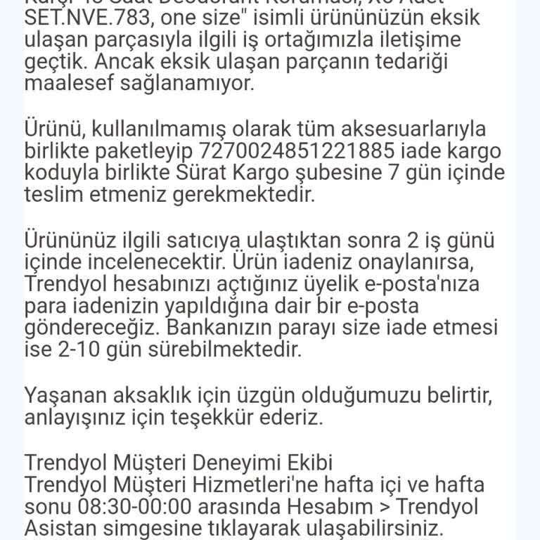 Eksik Gönderilen Ürün Ve Yetersiz Çözüm Nedeniyle Mağduriyet