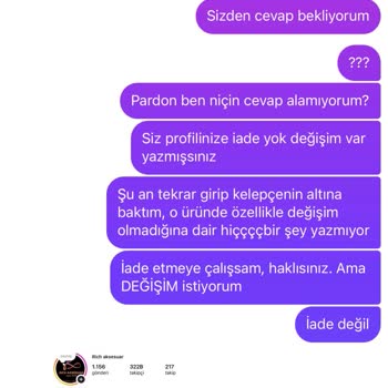 Rich Aksesuar'dan Aldığım Ürün Kalitesiz Çıktı, Değişim Yapılmadı Ve Engellendim
