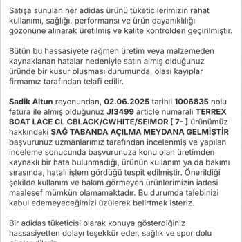Adidas Terrex Ayakkabıda Taban Açılması Ve İade Sorunu