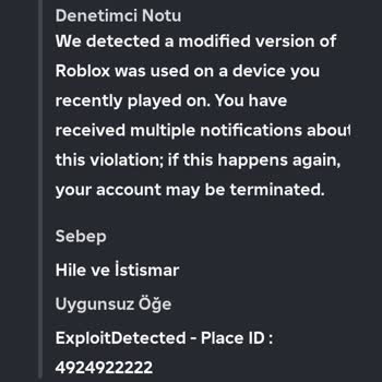 Roblox'ta Haksız Yere Banlandım Ve Hesabımın Açılmasını İstiyorum