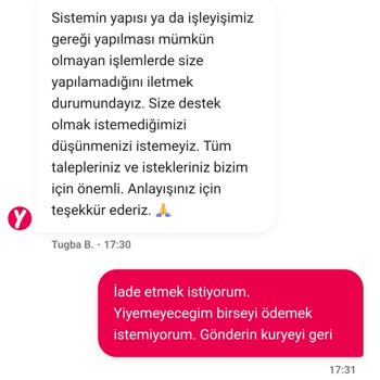 Siparişim Eksik, Pişmemiş Ve Donuk Geldi; İade Talebim Karşılanmadı