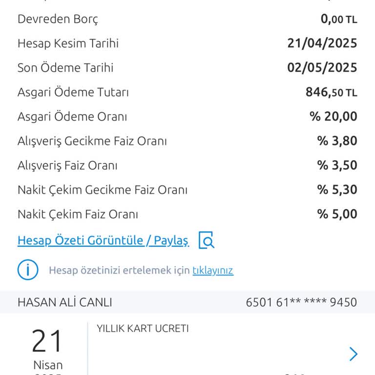Yıllık Kart Aidatı İadesi Talebim Karşılanmadı