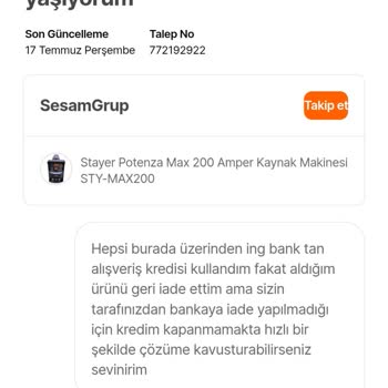 İade Edilen Ürünün Kredi Ödemesi Hala Geri Yapılmadı