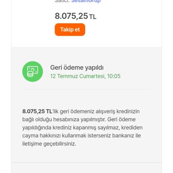 İade Edilen Ürünün Kredi Ödemesi Hala Geri Yapılmadı