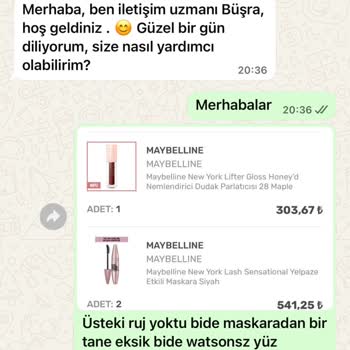 Watsons Online Siparişimde Eksik Ürün Ve İlgisiz Müşteri Hizmetleri
