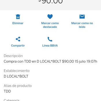 Cobro por viaje sin realizarse de Bolt, solicito devolución