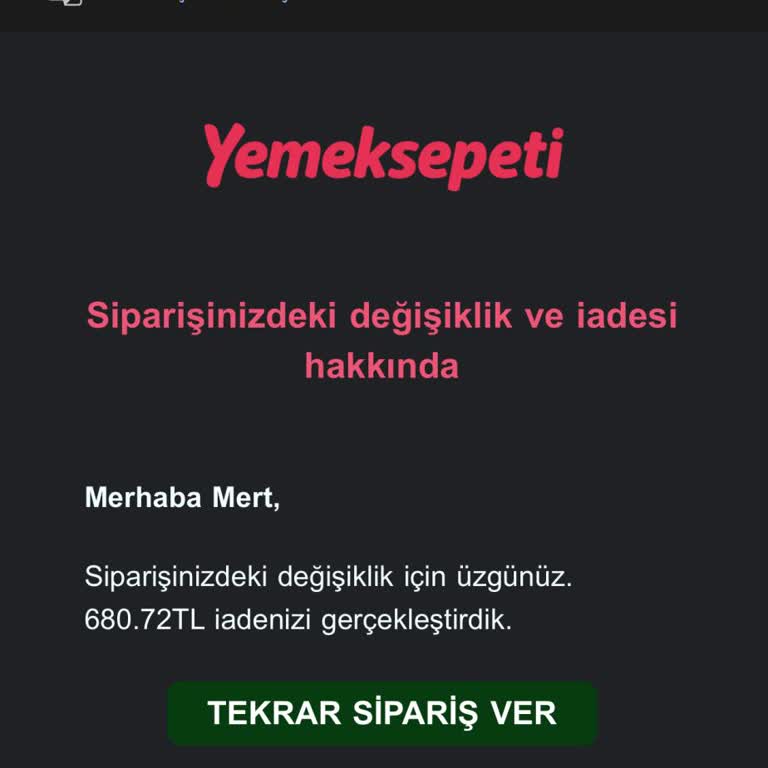 Yemeksepeti Market İade Ücreti Gecikmesi