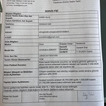 Asus Zenbook'ta Garanti Sonrası Sürekli Arıza Ve Fahiş Servis Ücretleri Nedeniyle Mağduriyet