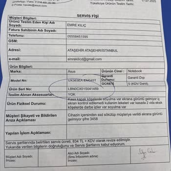 Asus Zenbook'ta Garanti Sonrası Sürekli Arıza Ve Fahiş Servis Ücretleri Nedeniyle Mağduriyet