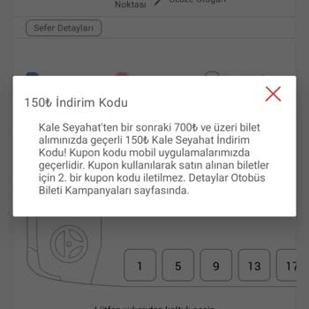 Obilet.com'dan Alınan Bilet İçin İndirim Kuponu Tanımlanmadı