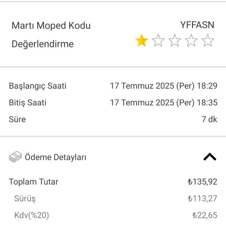 Martı Moped Aniden Durdu, Güvenliğimi Tehlikeye Attı Ve Maddi Zarara Uğradım