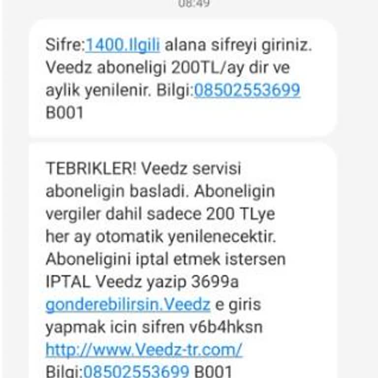 Veedz-tr.com Onayım Dışında Başlatılan Abonelik Ve Haksız Ücret Yansıtılması