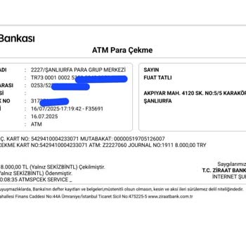 ATM'den Eksik Para Verilmesi Ve Sorunun Çözülememesi