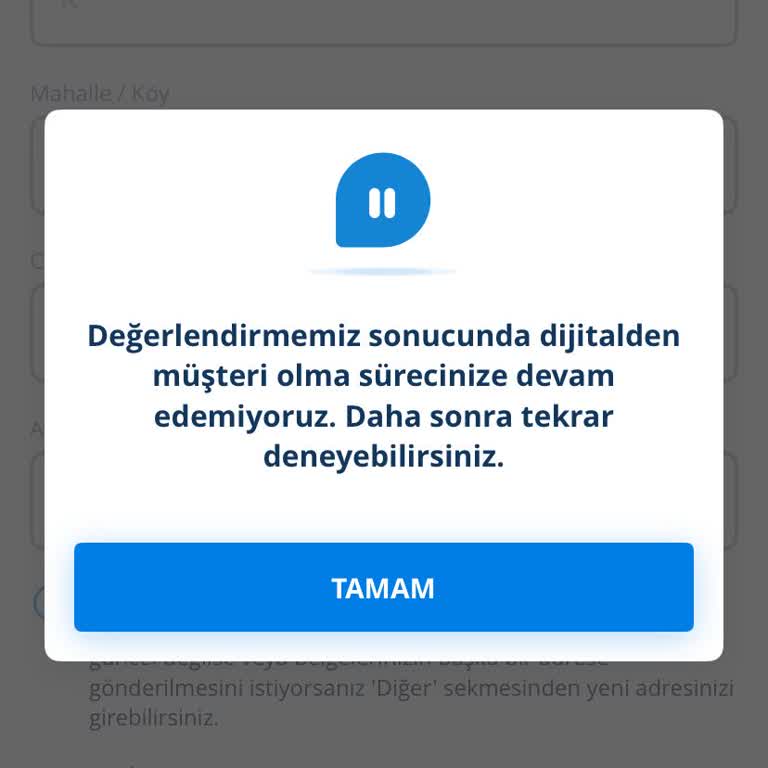Mobil Uygulama İle Hesap Açma İşlemi Sürekli Hata Veriyor