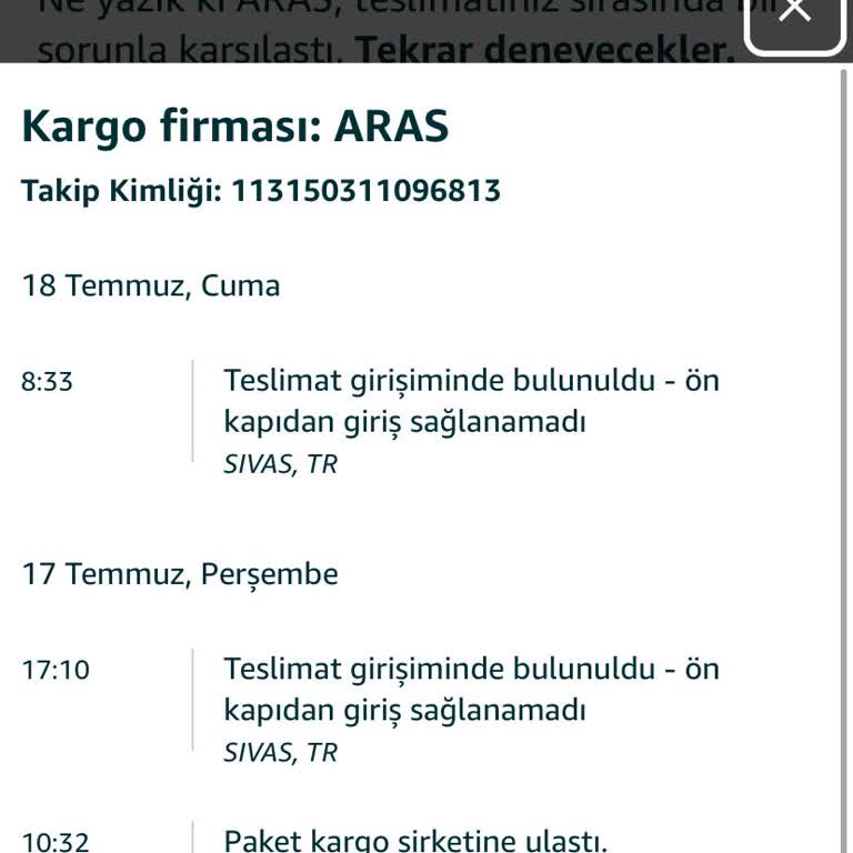 Aras Kargo Ve Amazon'dan Yetersiz Teslimat Ve Müşteri Hizmeti