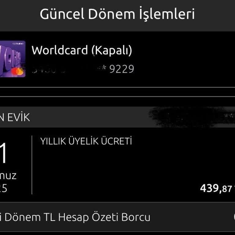 Yıllık Kart Aidatı İadesi Talebim Dikkate Alınsın