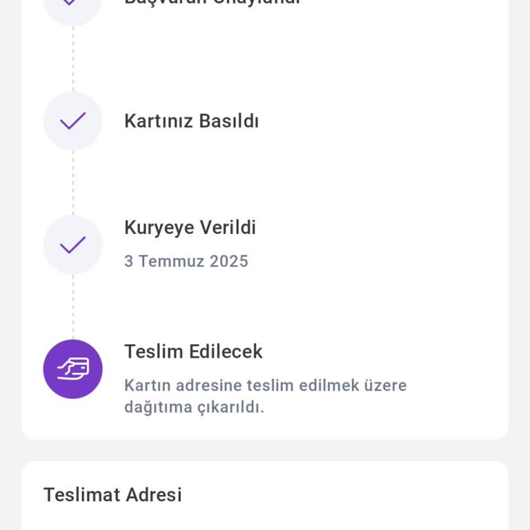 Yeni Kartımın Teslimatı Ve Takip Bilgisi Hakkında Bilgi Alamıyorum