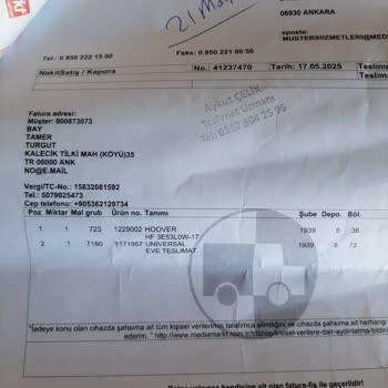 Hoover Bulaşık Makinesi Arızası Ve Yetersiz Servis Desteği Nedeniyle Mağduriyet